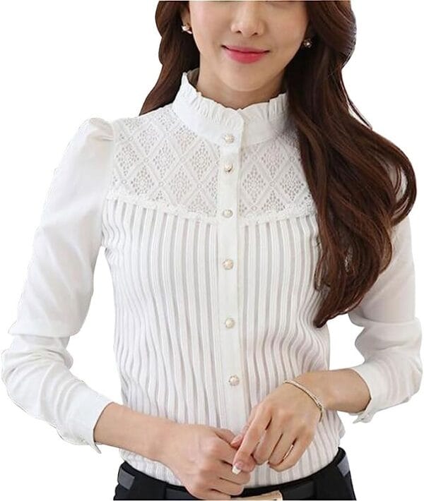 Women's Cotton Button Down Short Sleeve Pleated Blouse