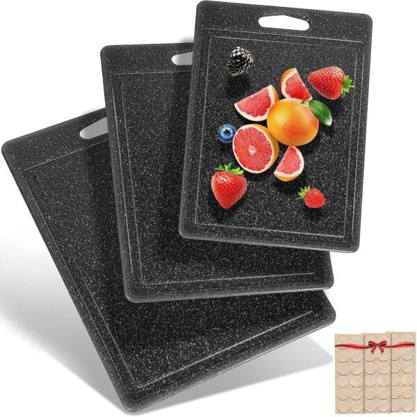 Chopping Board Set, 3-Piece Granite Look, 100% Non-Slip Stickers and Juice Channel, BPA-Free, with Handle, Chopping Boards, Plastic, Antibacterial, Dishwasher Safe, Kitchen Accessories Chopping Board Set, 3-Piece Granite Look, 100% Non-Slip Stickers and Juice Channel